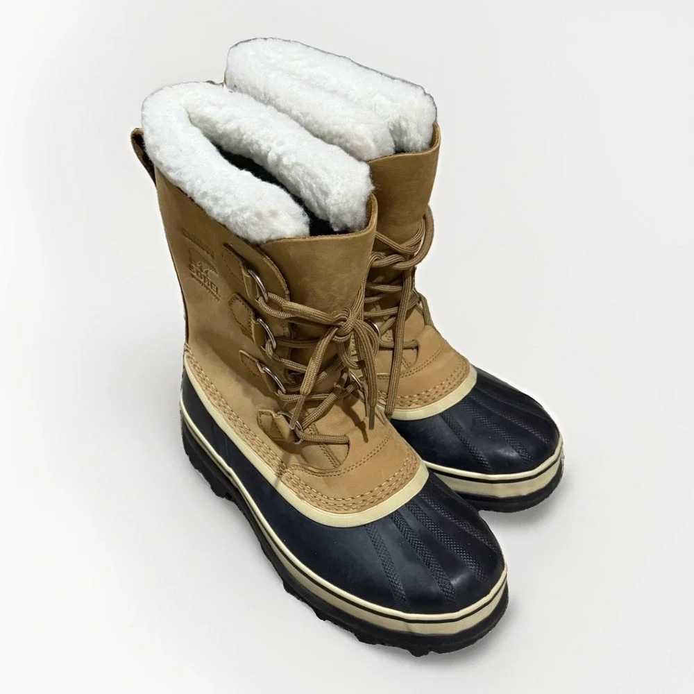 Sorel Caribou Waterproof Snow Boots Womens 8 Buff Tan Black Winter